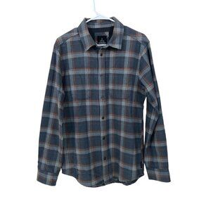 PRANA Men's SML Organic Cotton Flannel Long Sleeve‎ Gray Shirt